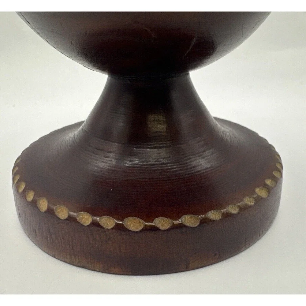 Vintage Hand Carved Wooden Etched Floral Vase  Bohemian 10 Inches